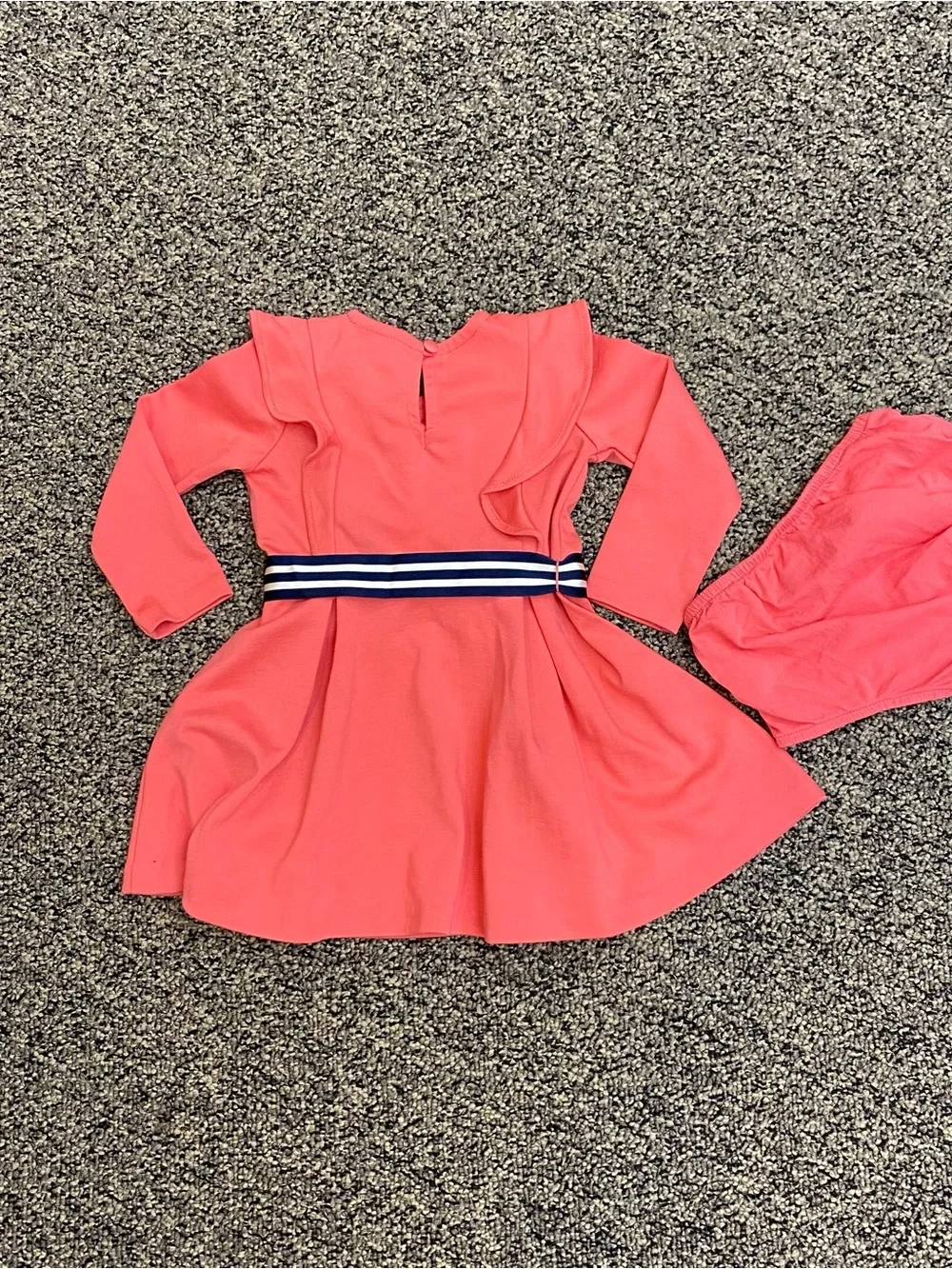 Ralph Lauren Coral Pink Ruffle Long Sleeve Dress Set with Belt Size 12 Months